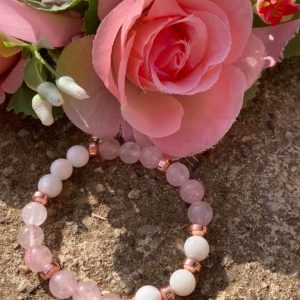 Rózsakvarc-rosegold karkötő