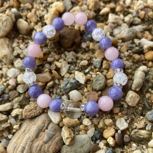 Lila jáde-rózsakvarc karkötő