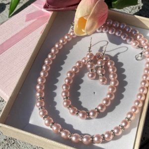 Rózsaszín menyasszonyi ékszer szett