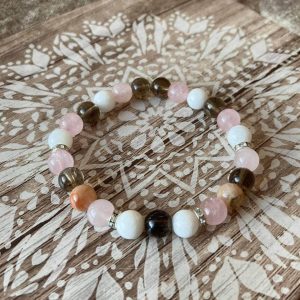 Füstkvars-rózsakvarc karkötő