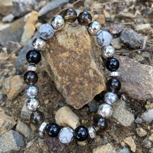 Füstkvarc-hematit uniszex karkötő