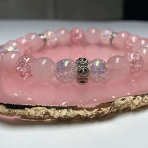 Rózsakvarc-hegyikristály cirkónia köves karkötő