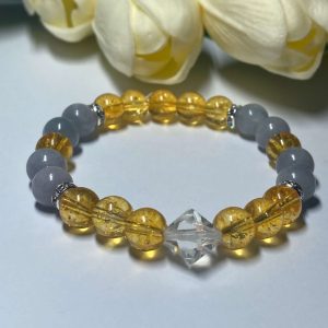 Citrin-szürke jáde karkötő