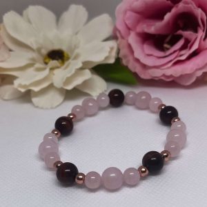 Rózsakvarc-macskaszem rosegold hematittal karkötő