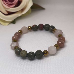 Unakit és rózsakvarc karkötő