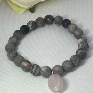 Pink zebra jáspis karkötő rózsakvarc medállal