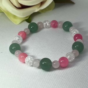 Aventurin, jáde, hegyikristály és rózsakvarc karkötő