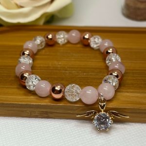 Rosegold cirkónia köves rózsakvarc-hegyikristály karkötő