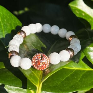 Fehér jáde karkötő rosegold életfa medállal