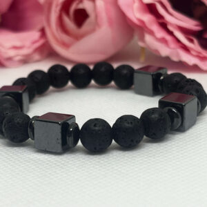 Rosegold kocka hematit és lávakő karkötő